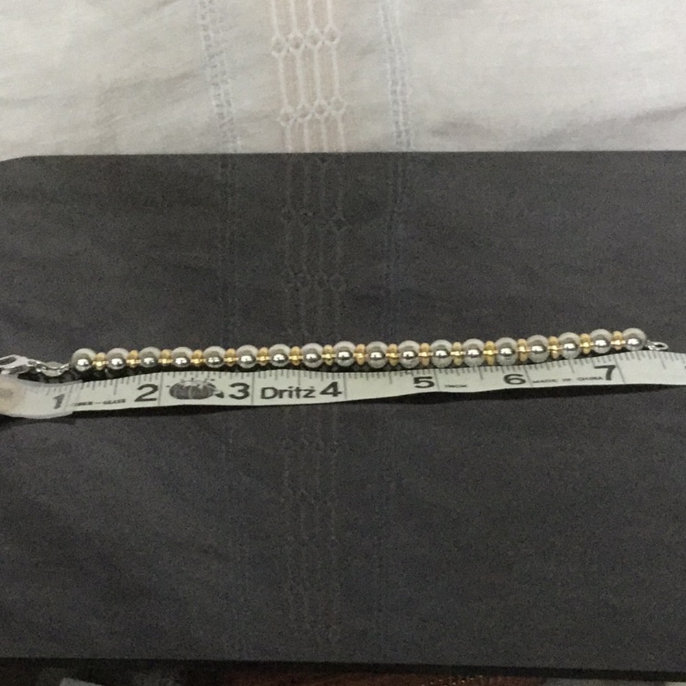 7 1/2”SterlingSilver Beads(7mm) W/24K YelowGld/925 - Picture 7 of 8